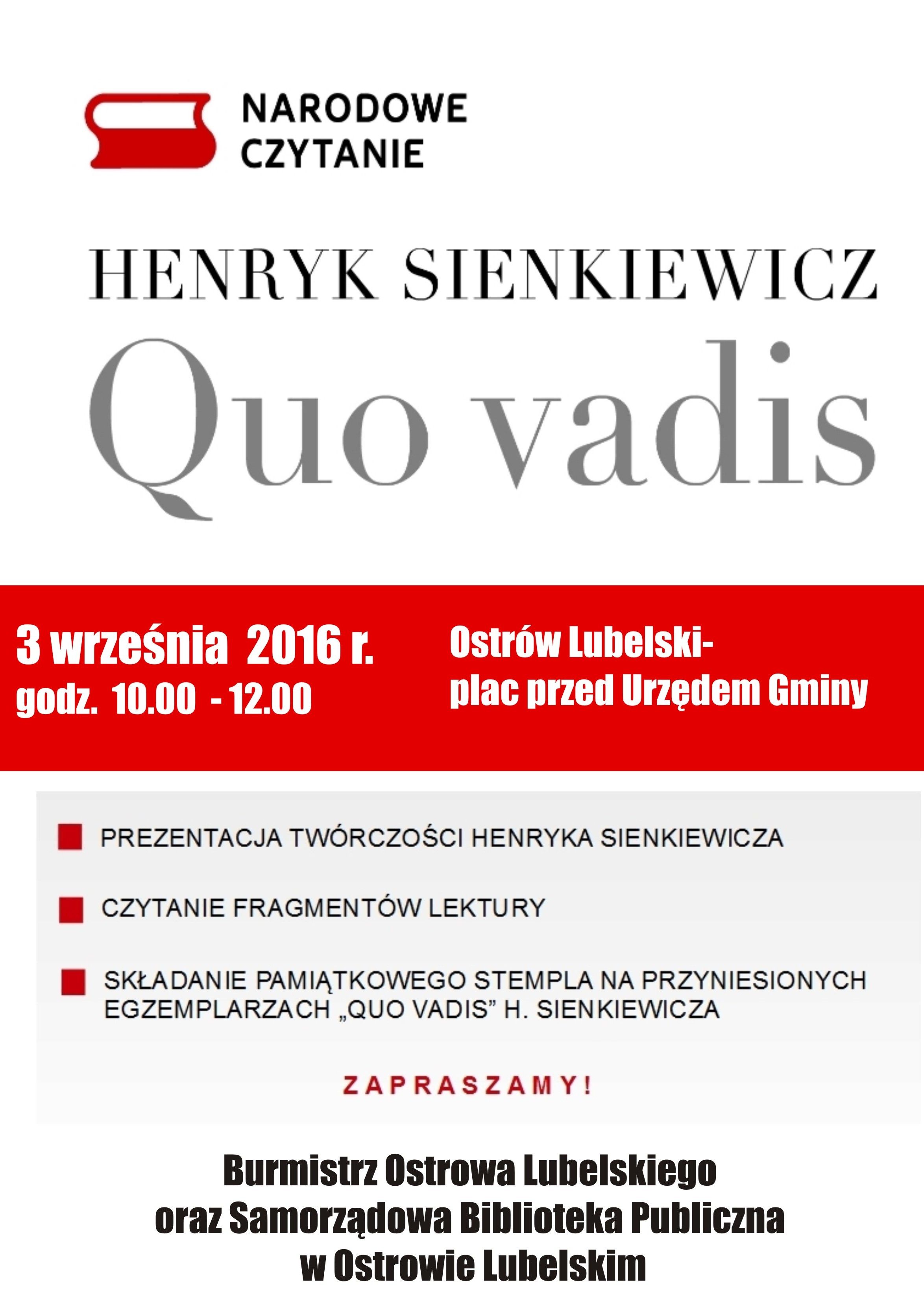 Zaproszenie na Naqrodowe czytanie twórczości Henryka Sienkiewicza